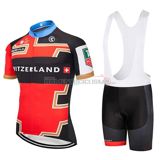 Abbigliamento Ciclismo Svizzera Manica Corta 2019 Rosso Nero(2)